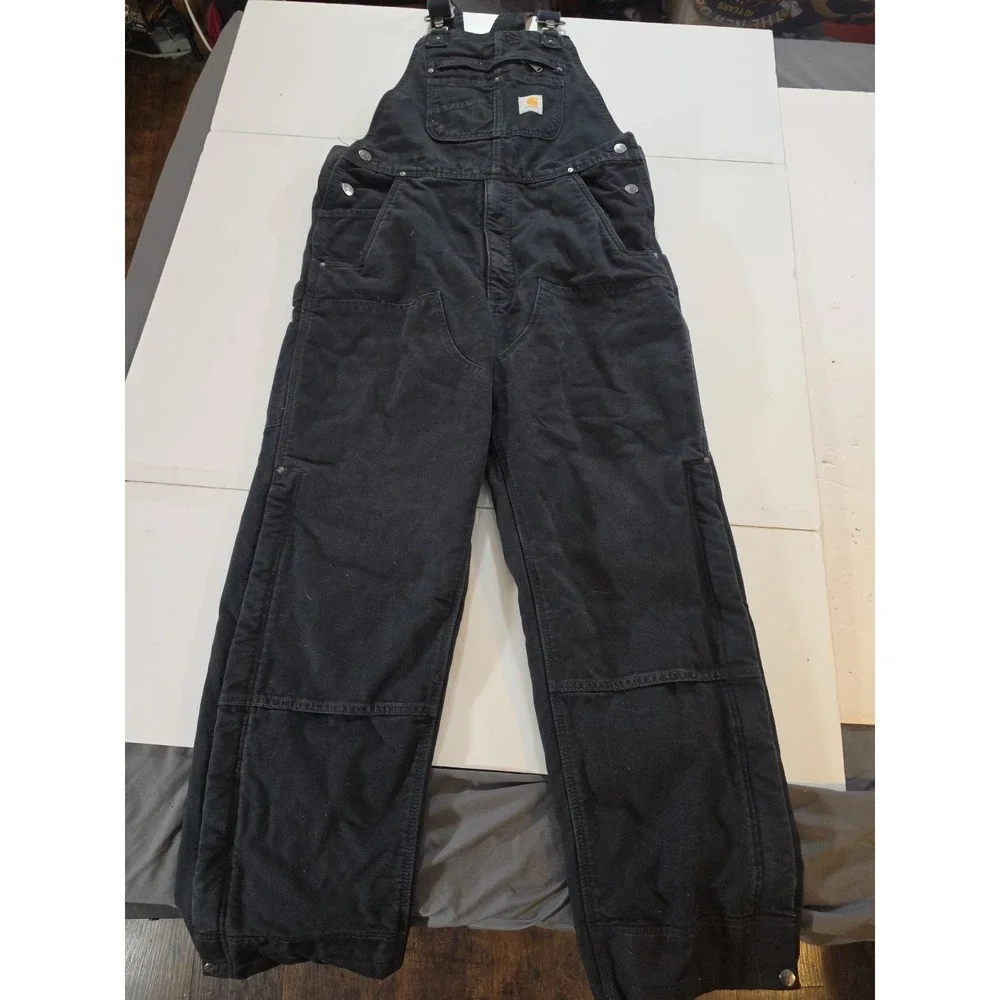 Carhartt 104031 Insulated Bib Overalls Men M Regular Black Quilt Lined Work Pant